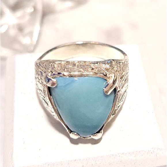 Men’s Natural Blue Larimar Mid-Evil Solid Sterling Silver Ring - Picture 7 of 9
